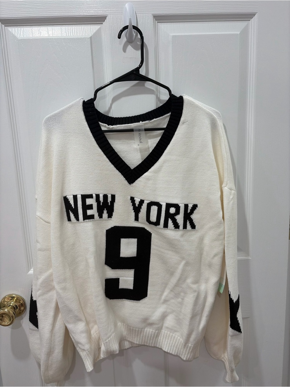 Altar’d State White 'New York 9' V-Neck Sweater